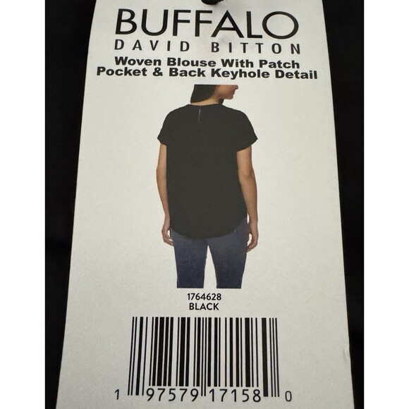 Buffalo David Bitton Womens Size XXL Black Woven Blouse Patch Pockets Keyhole 2X - Picture 5 of 8